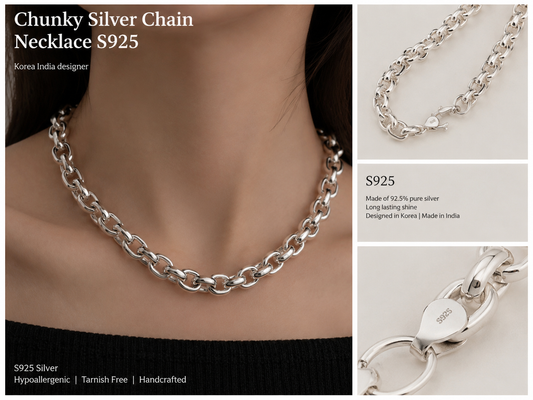 Korean Chunky Chain Silver Necklace 韩系粗链银项链